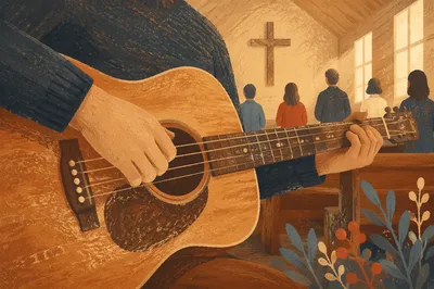 Intimate Acoustic Guitar Worship in Wooden Chapel