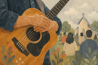 Acoustic Guitar Close Up for Outdoor Worship