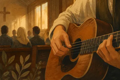 Acoustic Guitar Worship in Wooden Chapel