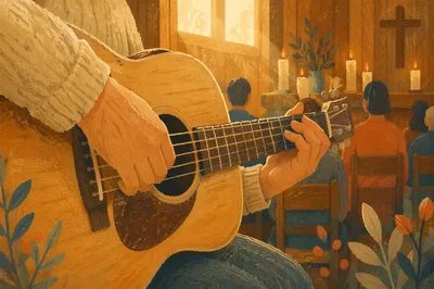 Acoustic Guitar Worship in Candlelit Chapel