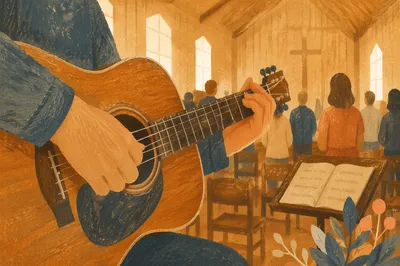Acoustic Guitar Worship in Wooden Chapel