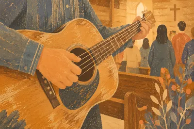 Acoustic Guitar Worship in Wooden Chapel