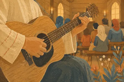 Acoustic Guitar Worship in Warm Chapel Light