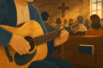 Acoustic Guitar Worship in Wooden Chapel