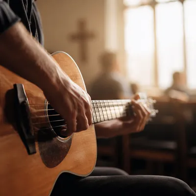 Acoustic Guitar Worship in Morning Chapel Light