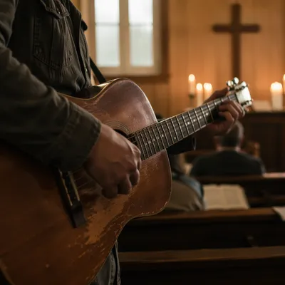 Acoustic Guitar Worship in Wooden Chapel