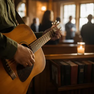 Acoustic Guitar Worship in Wooden Chapel