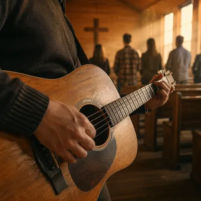 Acoustic Guitar Worship in Wooden Chapel