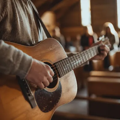 Acoustic Guitar Worship in Wooden Chapel