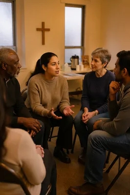 Support Group Circle in Community Room