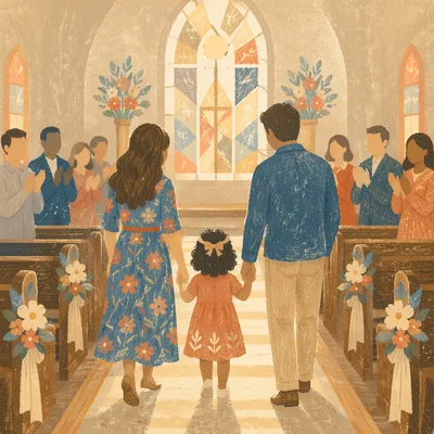 Family Walking After Adoption Celebration Service