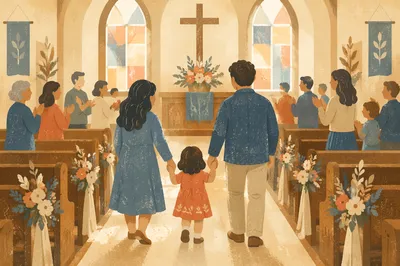 Adoption Celebration Family Walking Through Church