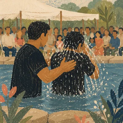 Outdoor Adult Baptism in Church Pool
