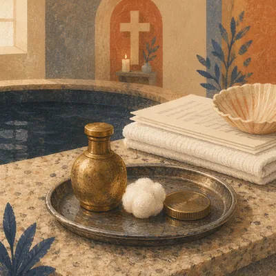 Adult Baptism Preparation Tray in Quiet Church