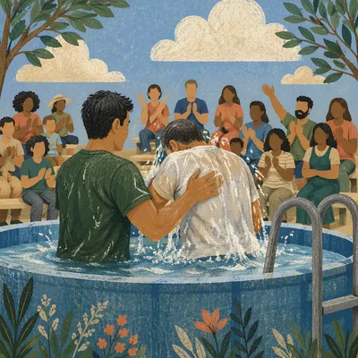 Joyful Outdoor Adult Baptism at Church
