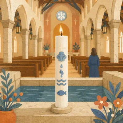 Baptismal Candle by Indoor Church Pool
