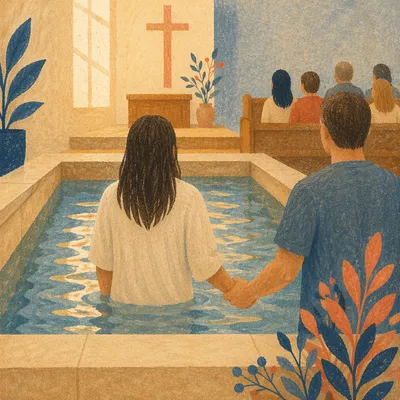 Adult Baptism in Warm Church Sanctuary