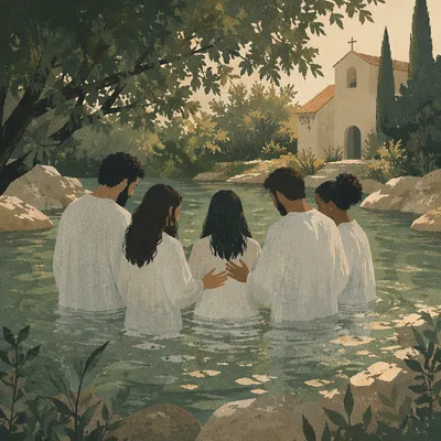Peaceful Adult Baptism in Outdoor Church Pool