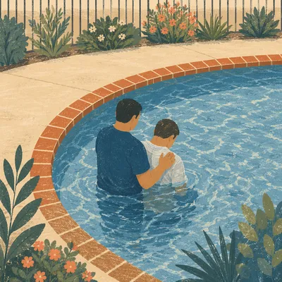 Outdoor Adult Baptism in Church Pool