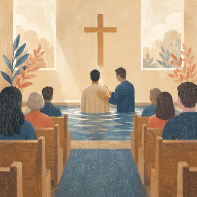 Adult Baptism in Warm Church Sanctuary