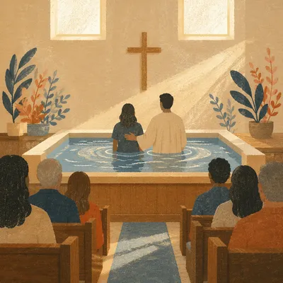 Adult Baptism in a Quiet Church Pool