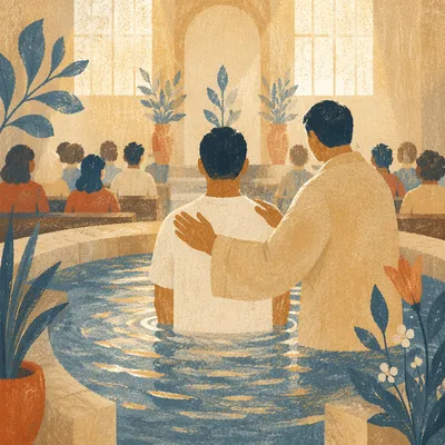 Reverent Adult Baptism in Church Sanctuary