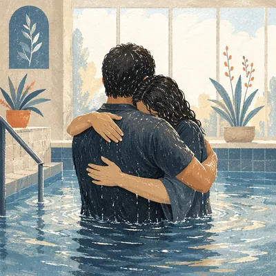 Adult Baptism Embrace in Church Pool