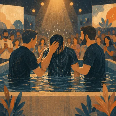 Adult Baptism in Warm Church Auditorium