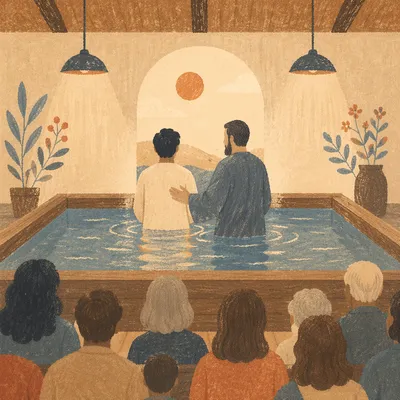 Adult Baptism in Modest Church Sanctuary