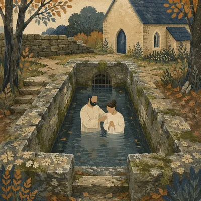 Old Stone Baptism Pool by Rural Church