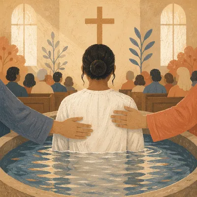 Adult Baptism in Wooden Church Sanctuary