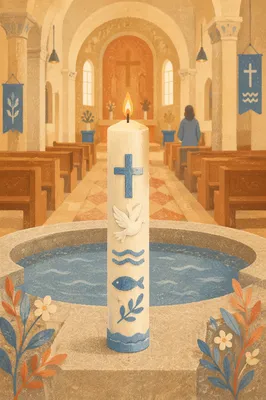 Baptismal Candle Beside Church Pool