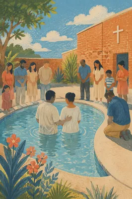 Outdoor Adult Baptism at Church Pool