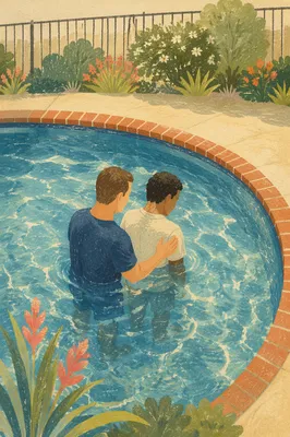 Outdoor Adult Baptism in Church Pool