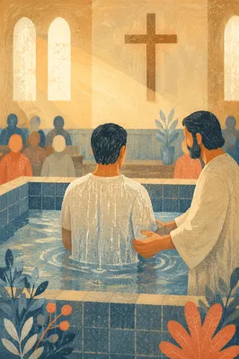 Reverent Adult Baptism in Church Pool