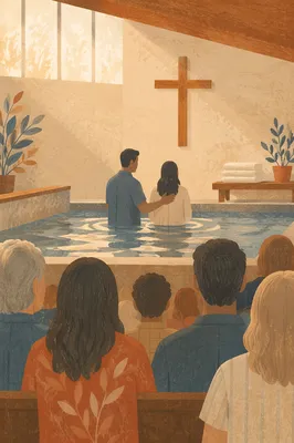 Adult Baptism Pool in Warm Church Light