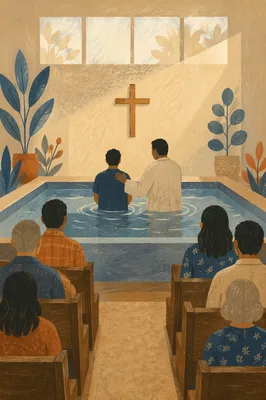 Reverent Adult Baptism in Small Church