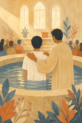Adult Baptism in Warm Church Sanctuary