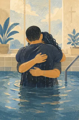 Adult Baptism Embrace in Church Pool