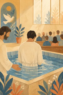 Adult Baptism in Warm Church Light