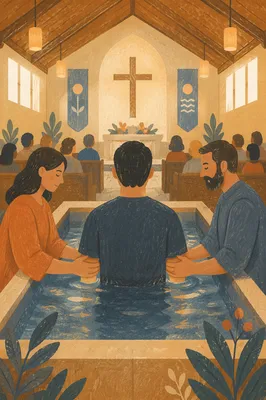 Adult Baptism in Warm Church Sanctuary