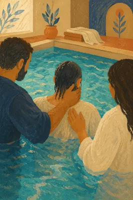 Adult Baptism in Turquoise Church Pool