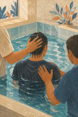 Reverent Adult Baptism in Church Pool