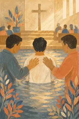 Adult Baptism in Warm Church Sanctuary