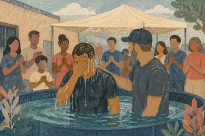 Adult Baptism in Community Church Courtyard