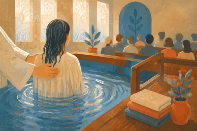 Adult Baptism in Quiet Church Pool
