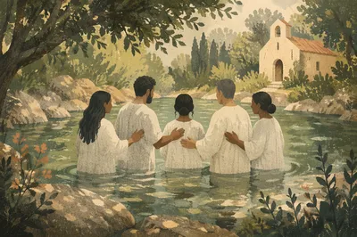 Peaceful Adult Baptism in Outdoor River Pool