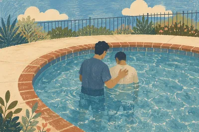 Outdoor Adult Baptism in Church Pool