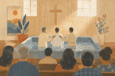 Adult Baptism in Warm Church Sanctuary