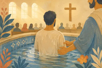 Adult Baptism in Warm Church Light